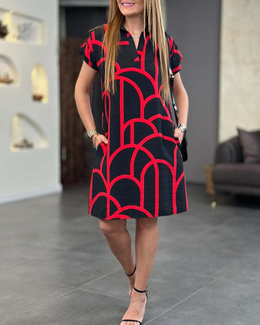 Celestine Printed Midi Dress - Red