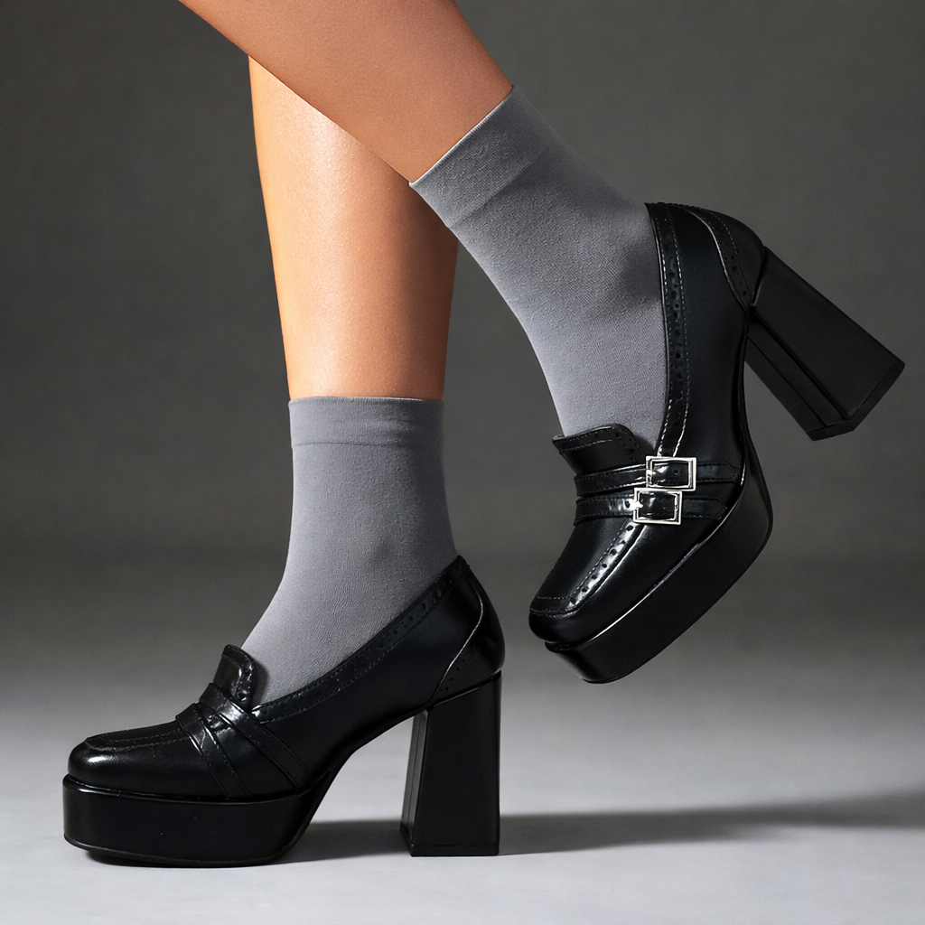 Bellara Leather Block Heels with Buckle Strap