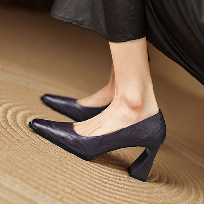 Genuine Leather Block Heel Pumps
