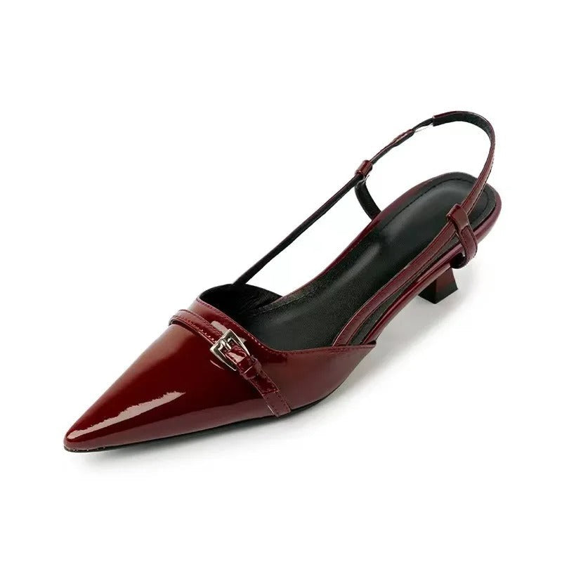 Patent Leather Pointed-Toe Slingback Heels