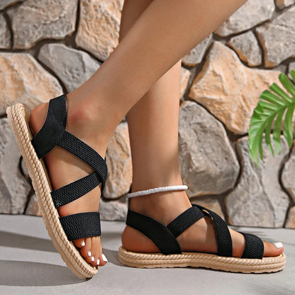 Celina Woven Buckle Flat Sandals