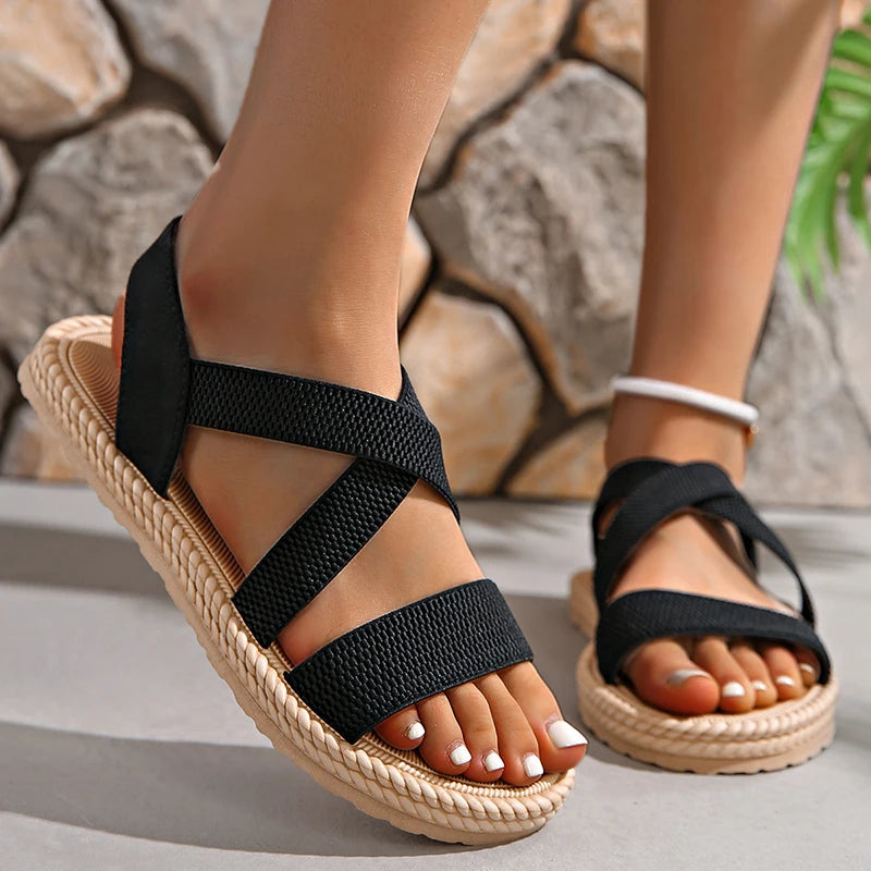 Celina Woven Buckle Flat Sandals