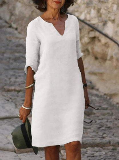 Aveline Linen V-Neck Midi Dress