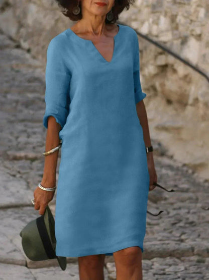 Aveline Linen V-Neck Midi Dress