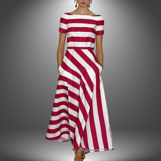 Striped Off-Shoulder Midi Dress