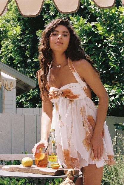 Floral Chiffon Halter Mini Dress