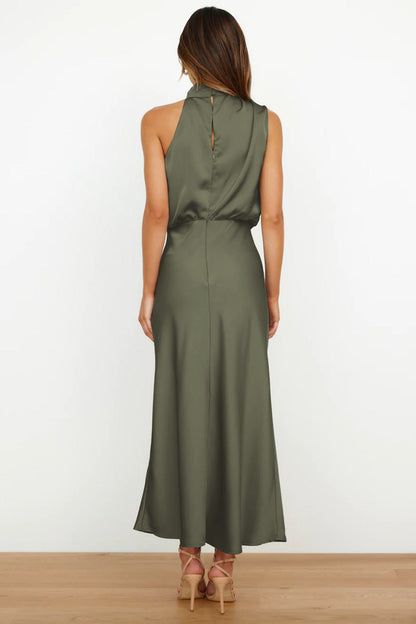 Satin Halter Midi Dress