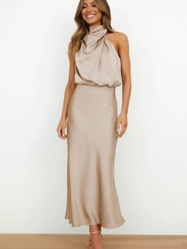 Satin Halter Midi Dress