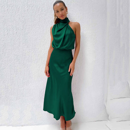 Satin Halter Midi Dress