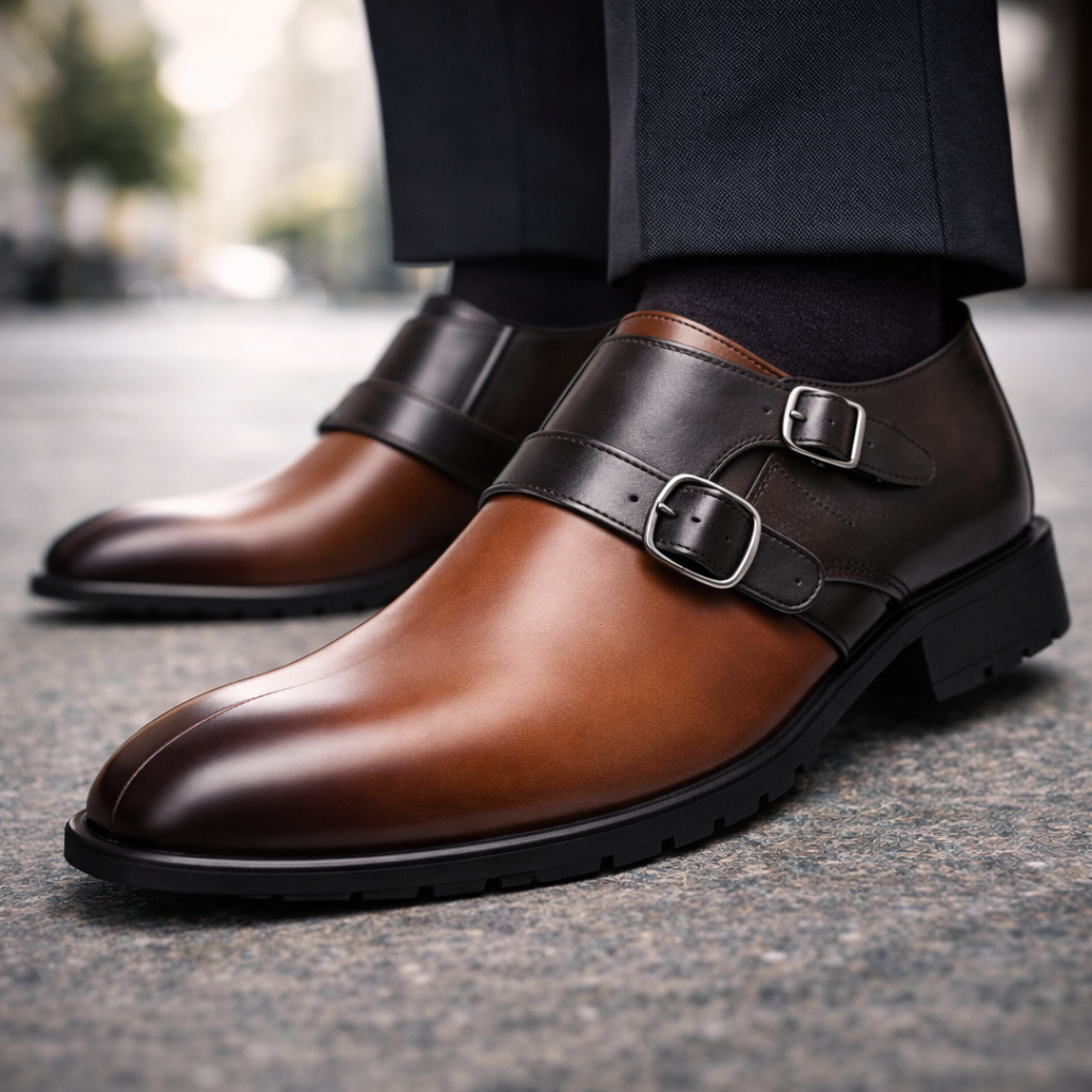 Calvino Orthopedic Italian Leather Monk Strap Shoes