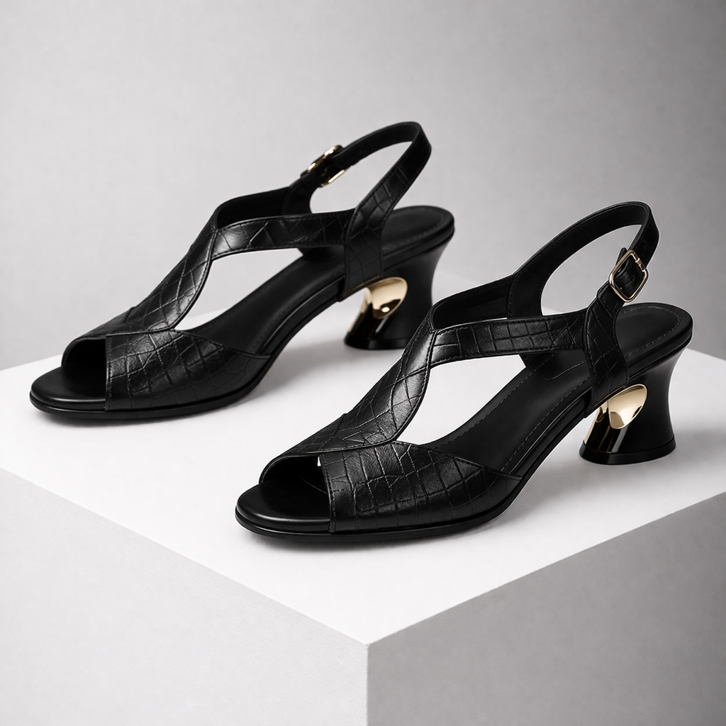 Leather Open-Toe Block Heel Sandals