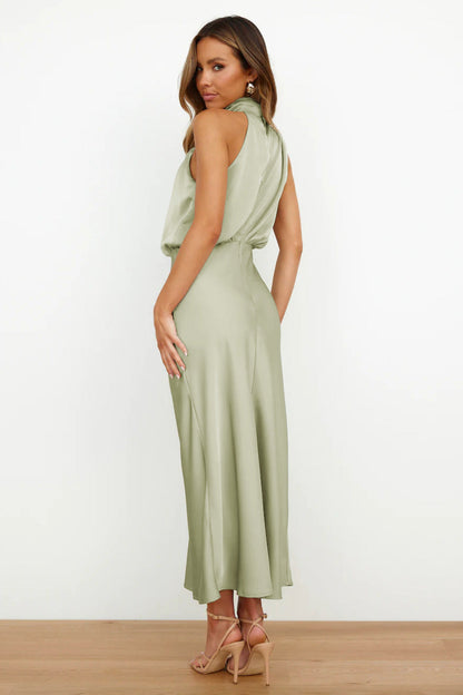Satin Halter Midi Dress