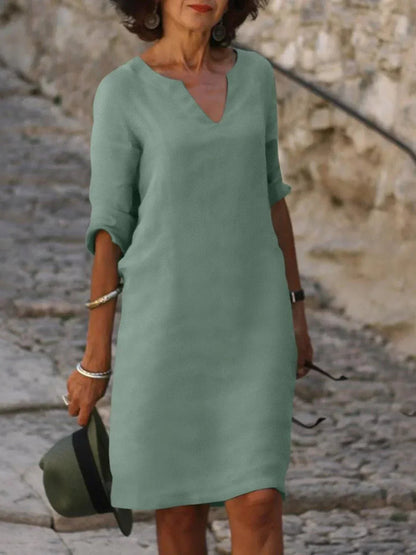 Aveline Linen V-Neck Midi Dress
