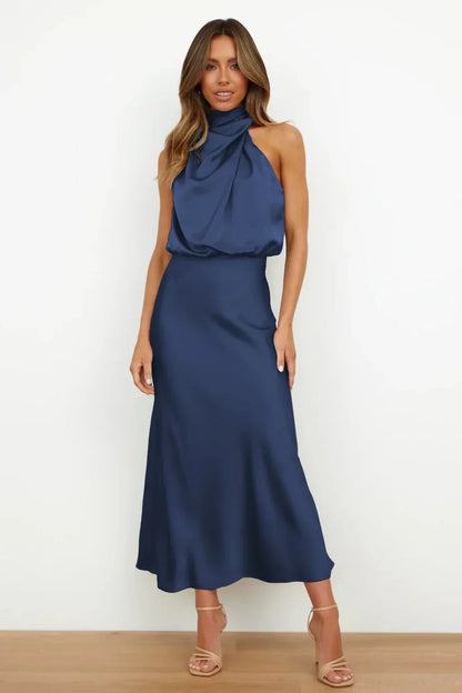 Satin Halter Midi Dress