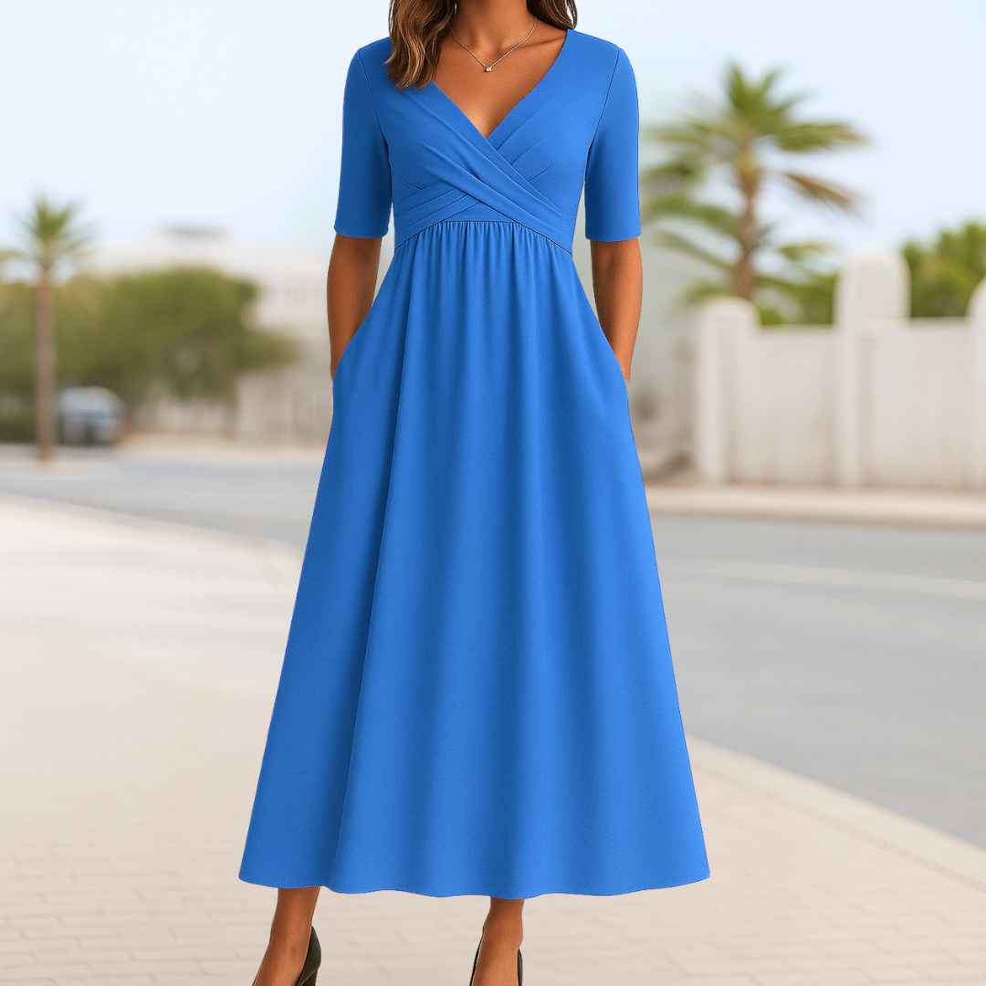 V-Neck Wrap Midi Dress
