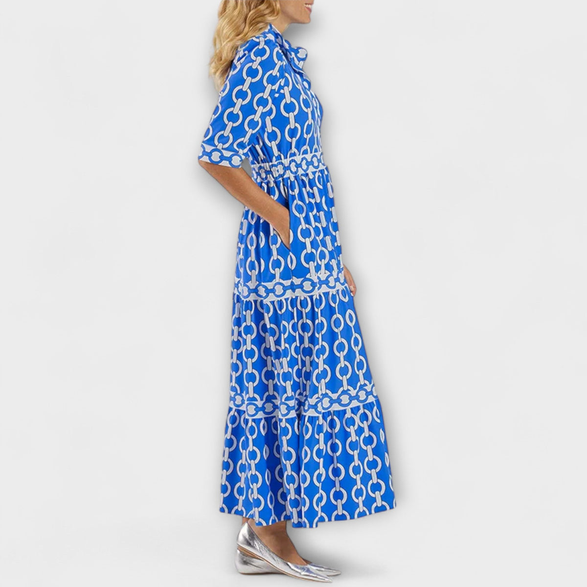 Three-Quarter Sleeve Printed Midi Dress