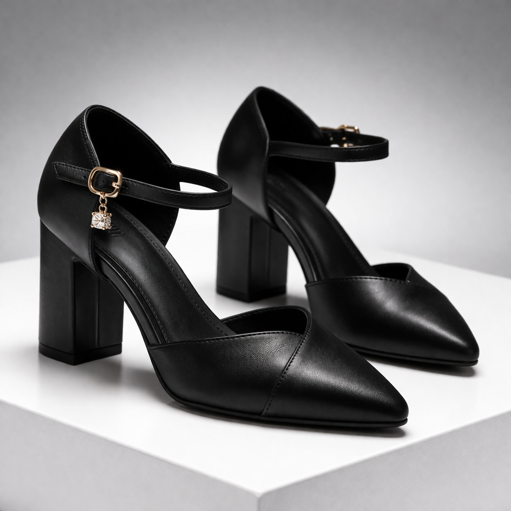 Belara Italian Leather Pointed-Toe Block Heel Pumps