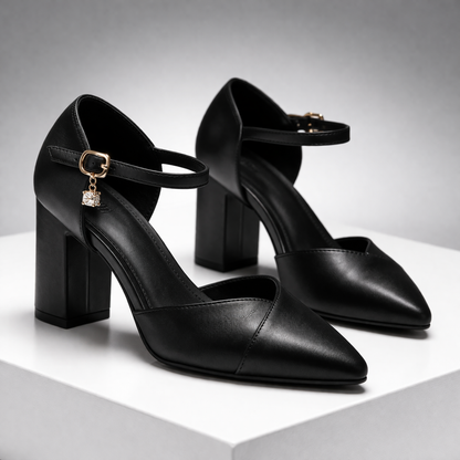 Belara Italian Leather Pointed-Toe Block Heel Pumps