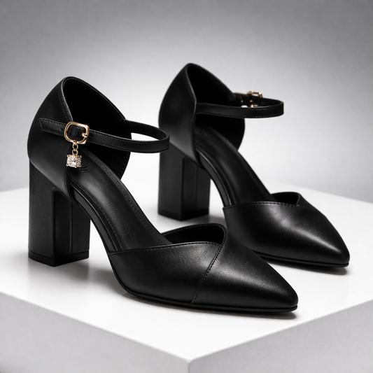 Belara Italian Leather Pointed-Toe Block Heel Pumps