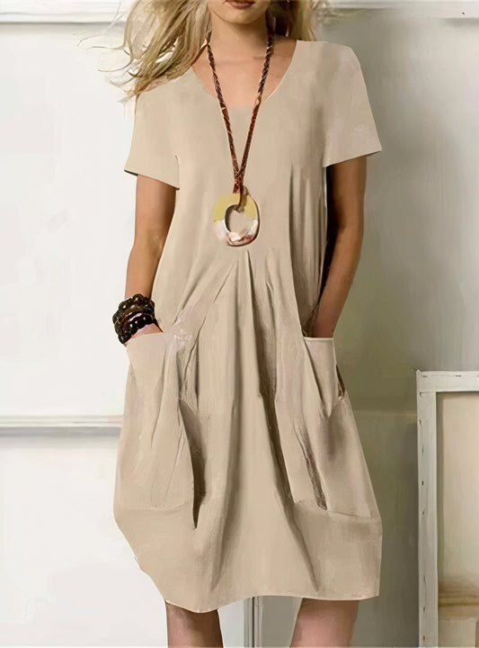 Cassina Pocket Midi Dress - Beige