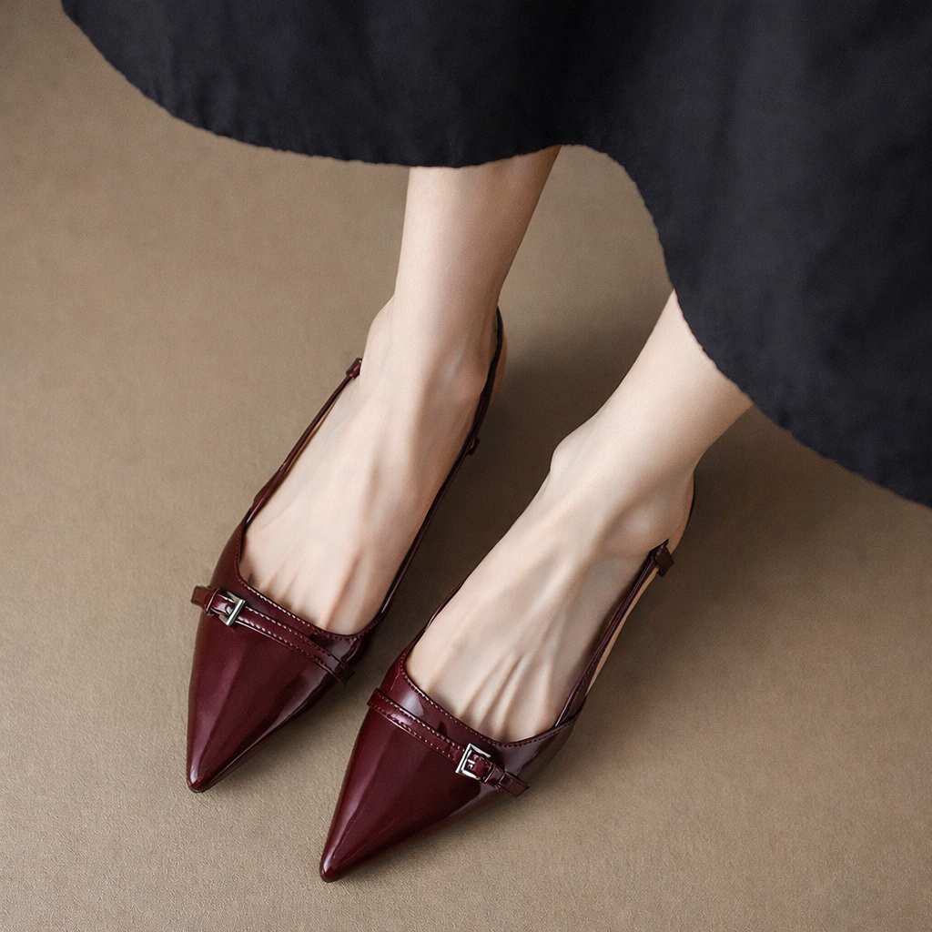 Patent Leather Pointed-Toe Slingback Heels