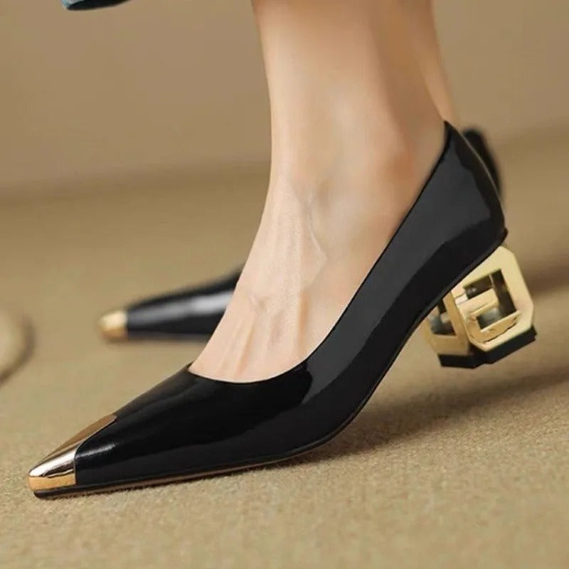 Patent Leather Block Heel Pumps