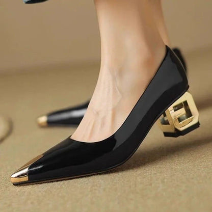 Patent Leather Block Heel Pumps
