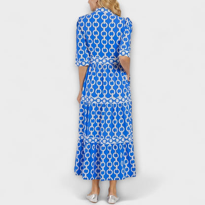 Three-Quarter Sleeve Printed Midi Dress