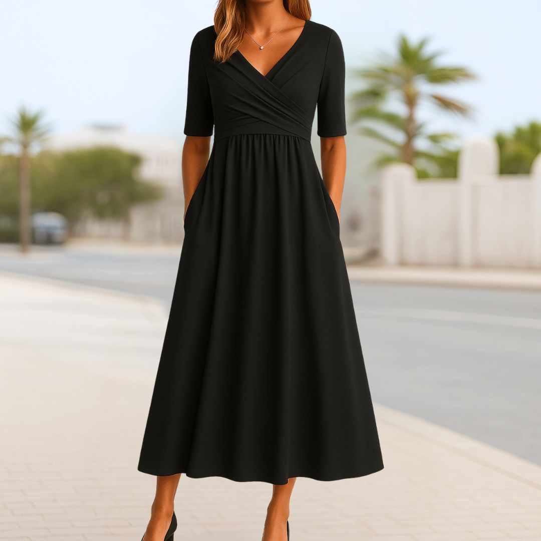 V-Neck Wrap Midi Dress
