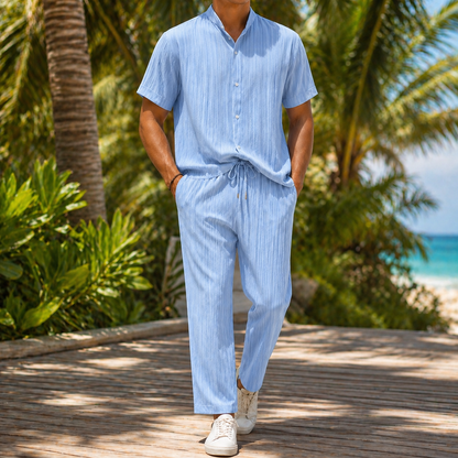 Men's Linen Shirt and Drawstring Pants Set