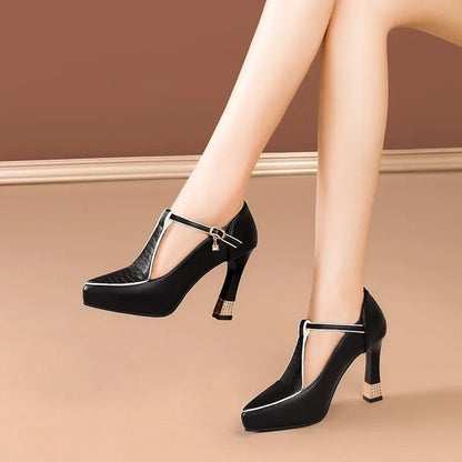 Savona Leather Block Heels with Buckle