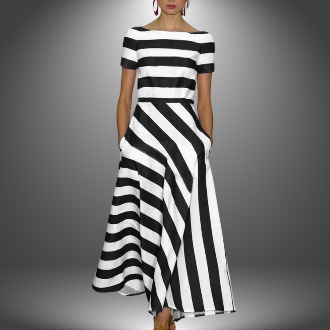 Striped Off-Shoulder Midi Dress