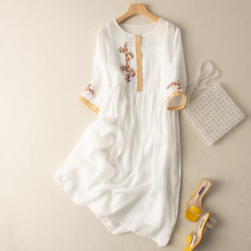 Linen Smocked Midi Dress