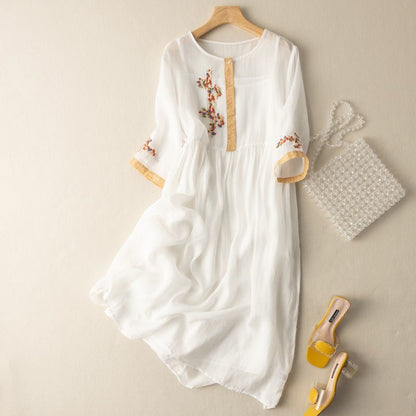 Linen Smocked Midi Dress