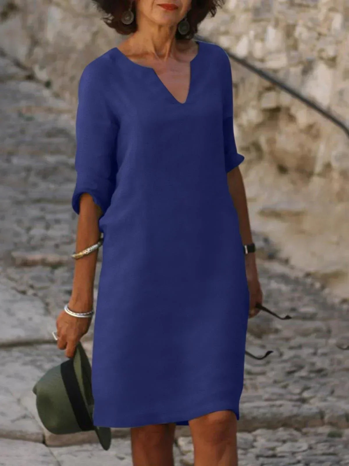 Aveline Linen V-Neck Midi Dress
