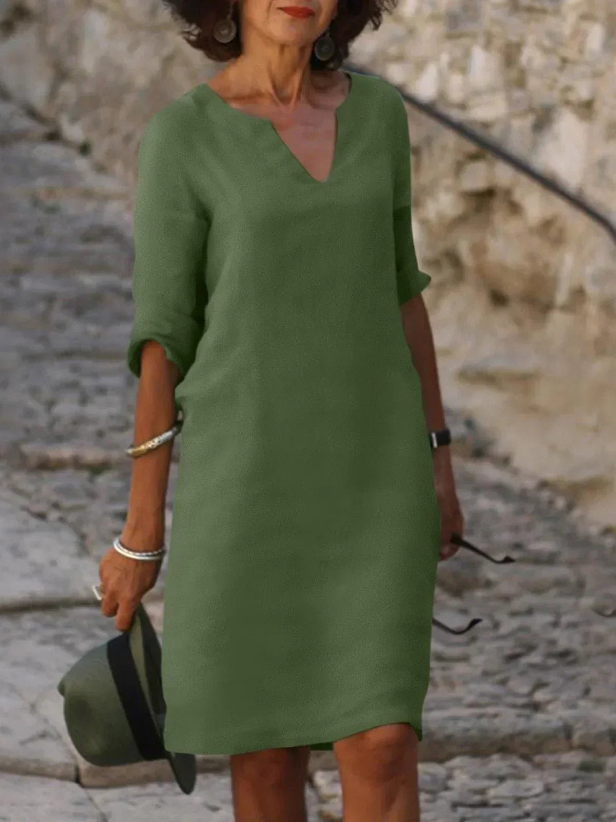 Aveline Linen V-Neck Midi Dress