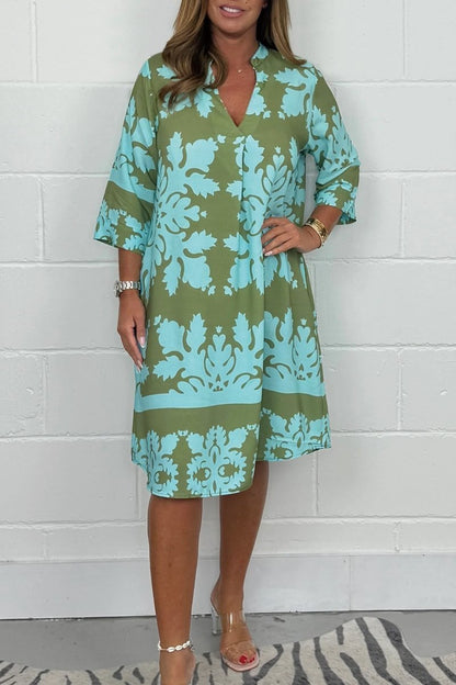 Printed V-Neck Midi Dress