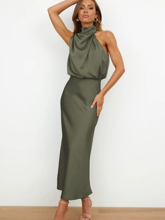 Satin Halter Midi Dress