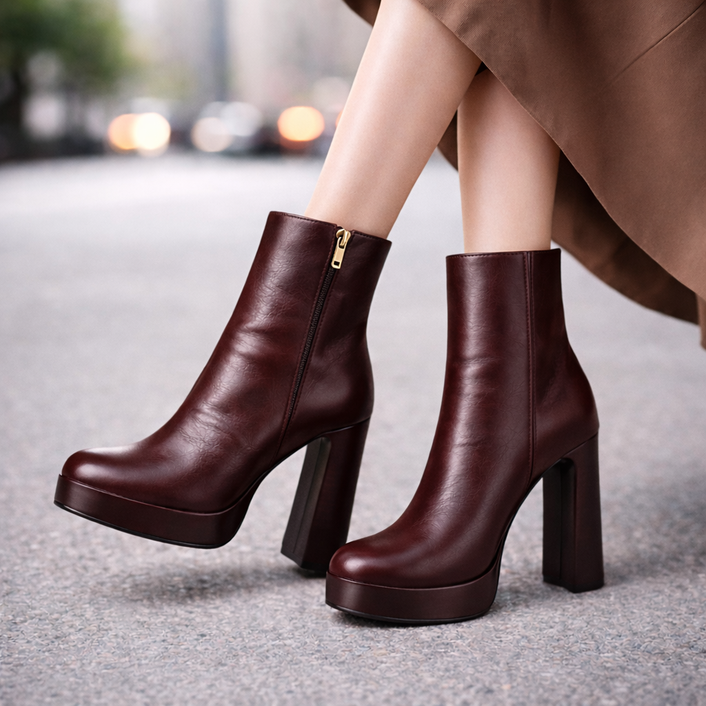 Celestina Italian Leather Block Heel Boots with Zipper