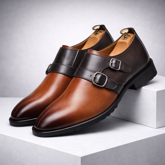 Calvino Orthopedic Italian Leather Monk Strap Shoes