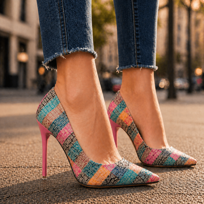 Leather Pointed-Toe Stiletto Heels