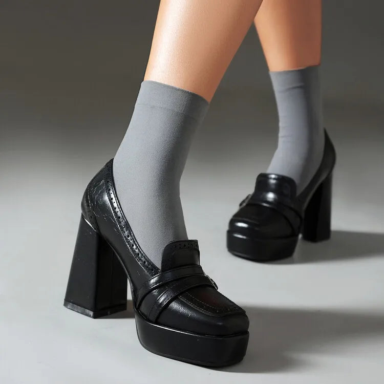 Bellara Leather Block Heels with Buckle Strap