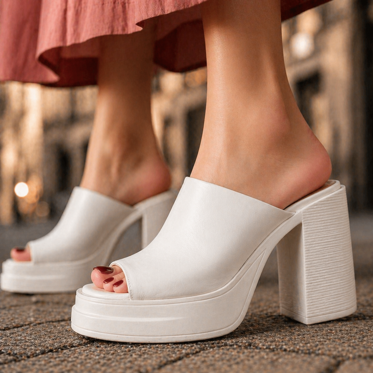 Leather Platform Mule Heels
