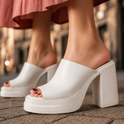 Leather Platform Mule Heels
