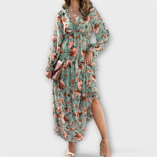 Sylviana Floral Wrap Maxi Dress - Green