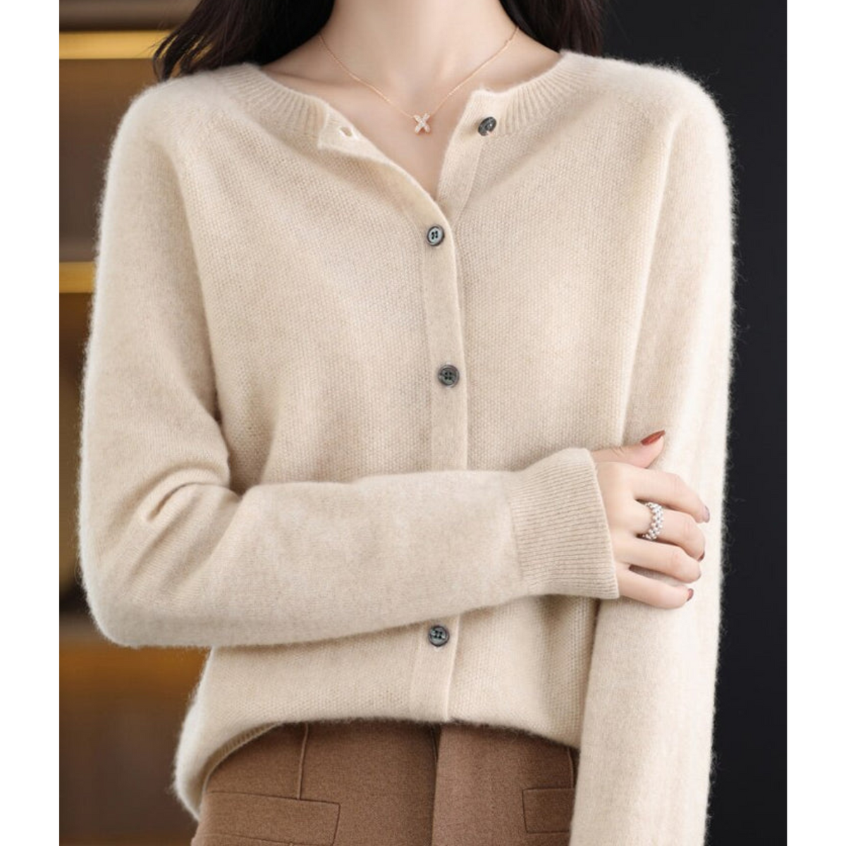 Knit Cardigan for Women - Khaki