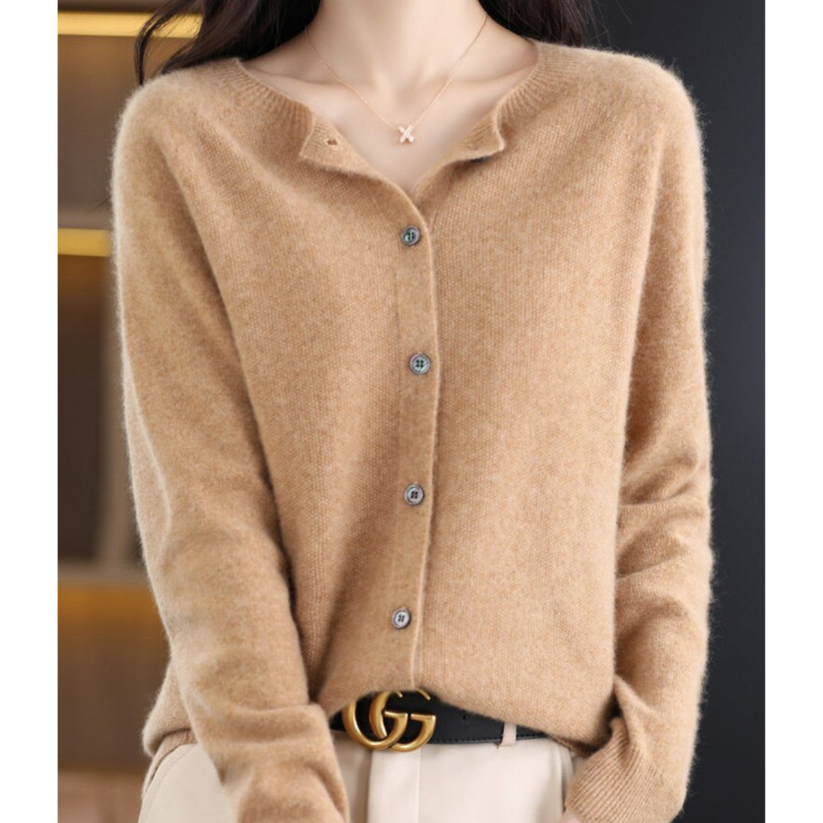 Knit Cardigan for Women - Light Brown