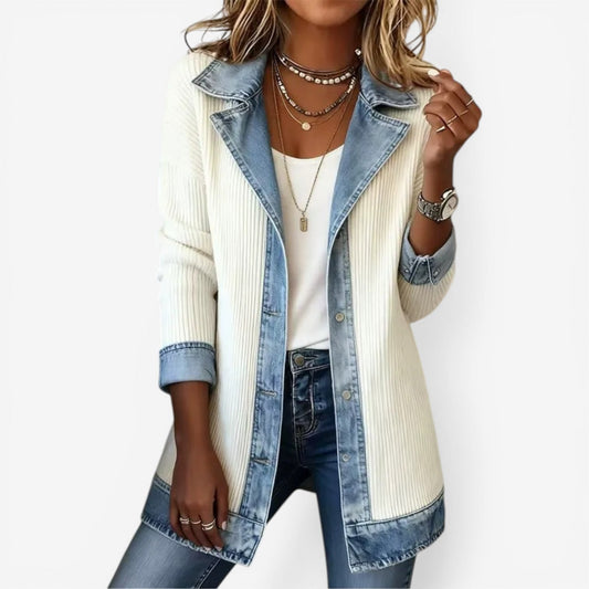 Layered Collar Button Jacket for Women - White