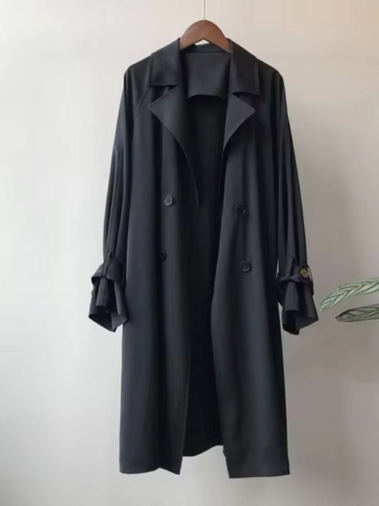 Long Waterproof Trench Coat - Black