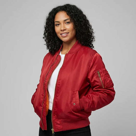 MA-1 Bomber Jacket with Zip Pocket - Red